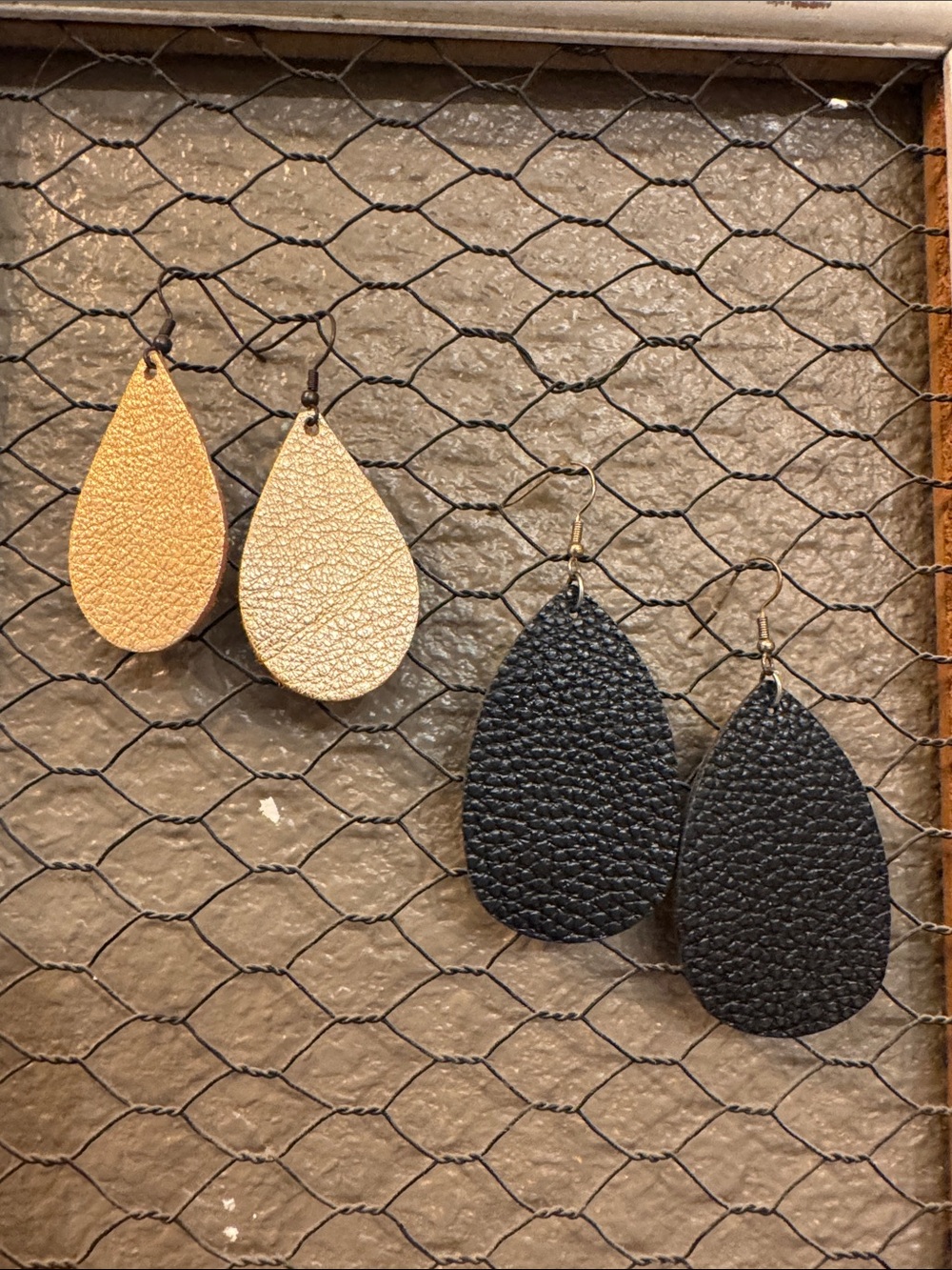 Teardrop Leather Earrings - Black & Gold